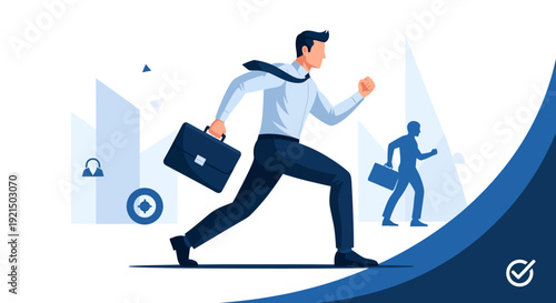 Businessman Running Up Financial Growth Graph with Briefcase