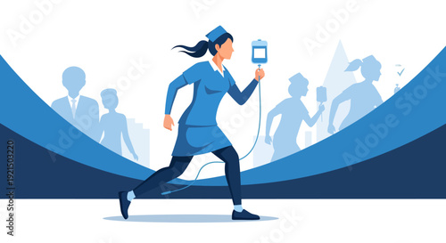 Businesswoman Running with Smartphone in Urban Environment