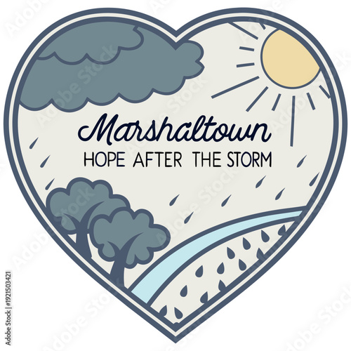 Marshalltown Hope After the Storm Heart Shaped Landscape Vector Illustration