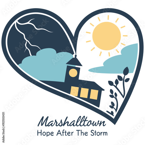 Marshalltown Hope After the Storm Heart Symbol with Lightning and Sun