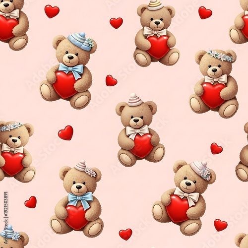 Cute Teddy Bears with Hearts Pattern
