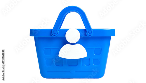 Blue shopping basket with a user icon on a black background
