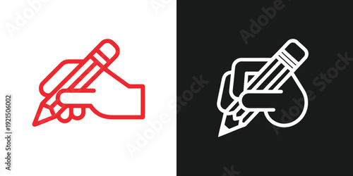 A hand holding a pencil in a creative gesture on a split background illustrating artistic expression and drawing skill from a frontal viewpoint