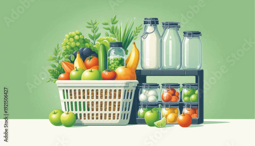 Fresh Fruits and Vegetables in Basket.