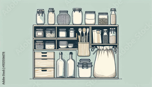 Kitchen Storage with Jars and Utensils.