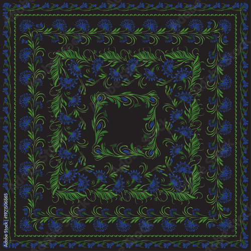 Vector floral seamless border patterns from hand painted blue carnation flowers. 5 pattern brushes in the brush palette