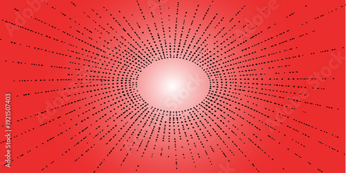 An abstract digital art illustration features a glowing blue and red tunnel design with motion lines, binary code patterns, and halftone dots creating a high-tech data space wallpaper
