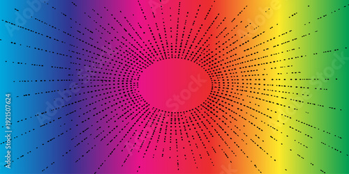 Abstract colorful background with circles featuring a digital technology pattern of light spirals and halftone dots in a 3d vector space wallpaper design