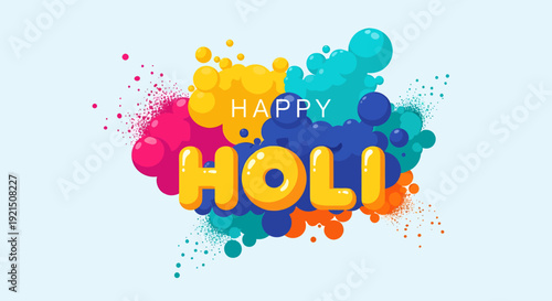 Colorful Happy Holi Celebration with Bright Powder Splashes