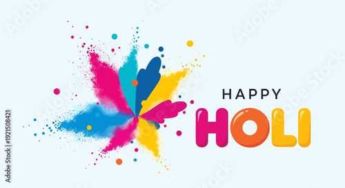 Colorful Holi Festival Splash with 'Happy Holi' Text