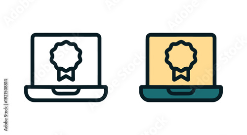Online Course Certificate Flat and Outline Icon – E Learning Vector