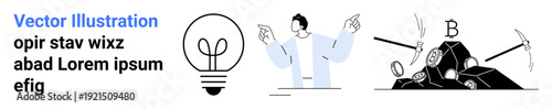 Innovation, decision making, cryptocurrency, tech investment, business concepts, blockchain. Light bulb, person making decisions crypto mining. Innovation and decision-making concept