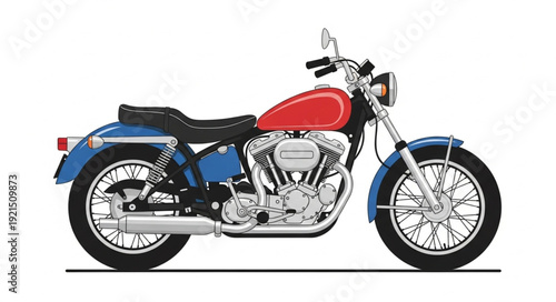 Vintage Blue Motorcycle with Red Tank.