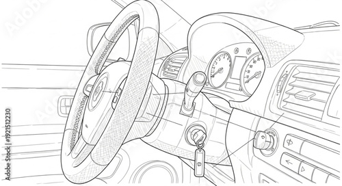 Vintage Car Steering Wheel Dashboard.