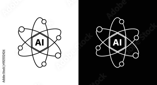 Ai concept atoms on white and black