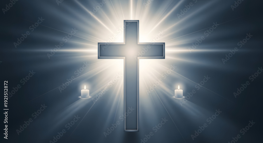 Fototapeta premium A radiant cross shines brightly with divine light