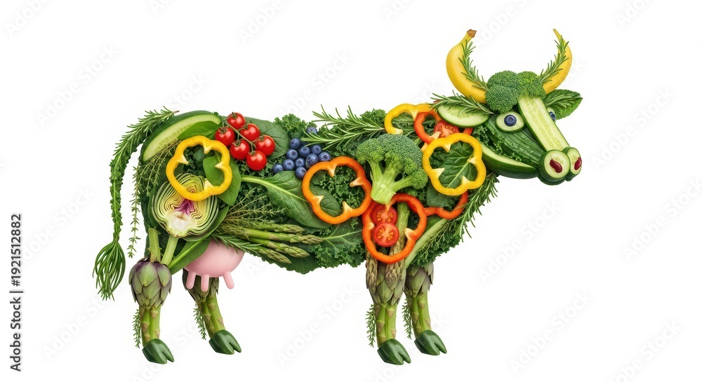 Fototapeta premium Vegetable cow art: Healthy food concept