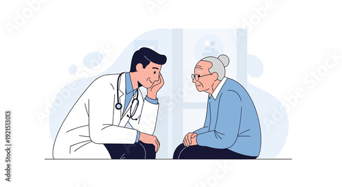 Doctor Consults Elderly Woman Patient, Healthcare Consultation, Medical Checkup