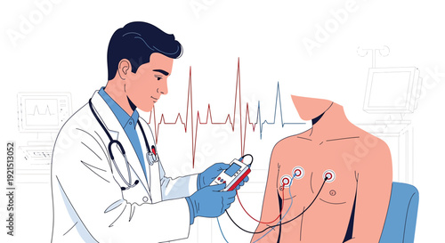Doctor Performing EKG Test on Patient for Heart Health Checkup
