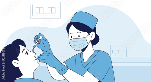 Doctor Performing Nasal Swab Test on Patient for Disease Diagnosis