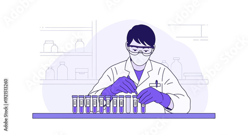 Scientist in Laboratory, Conducting Medical Research with Test Tubes and Equipment