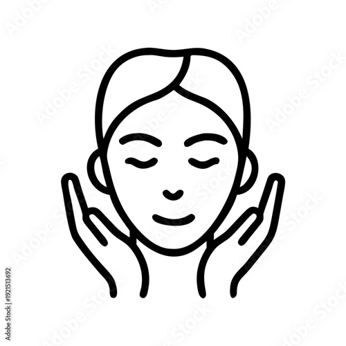 Facial Serenity: This illustration captures a moment of tranquil self-care, with a person tenderly cupping their face, eyes gently closed, exuding peace and contentment.
