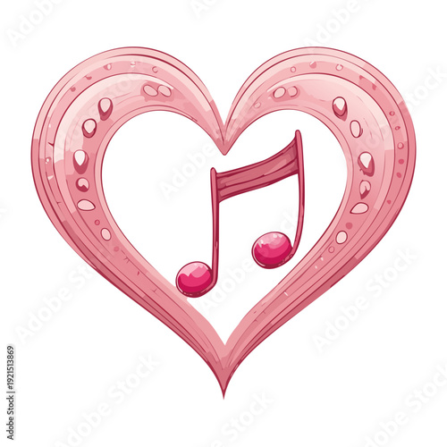 Illustration of a decorative pink heart with a music note icon for a sweet and lyrical expression of affection and romance