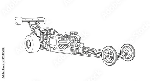 Vintage Dragster Racing Car Illustration.