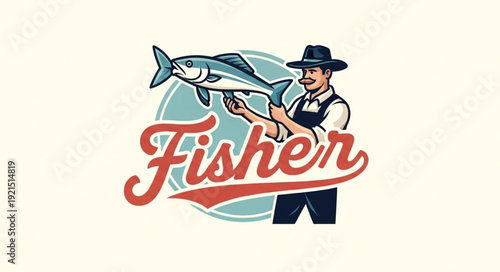 Vintage Fisherman Holding Large Fish.