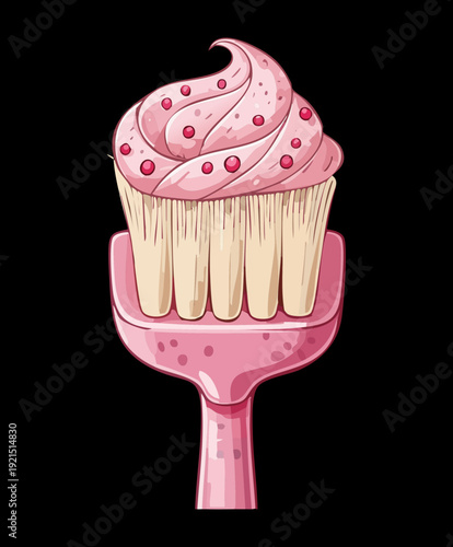 Illustration of a pink hair brush or applicator with a thick swirl of cream for beauty salon services