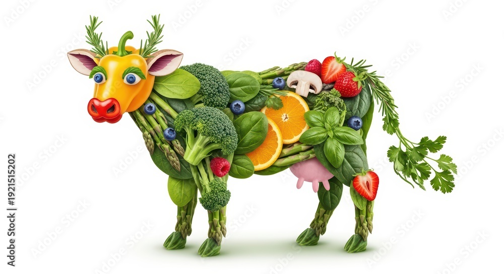 Fototapeta premium Vegetable cow. Vegan food art concept. Healthy eating.