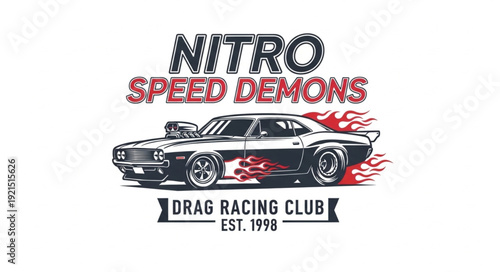 Vintage Drag Racing Car Logo Design.