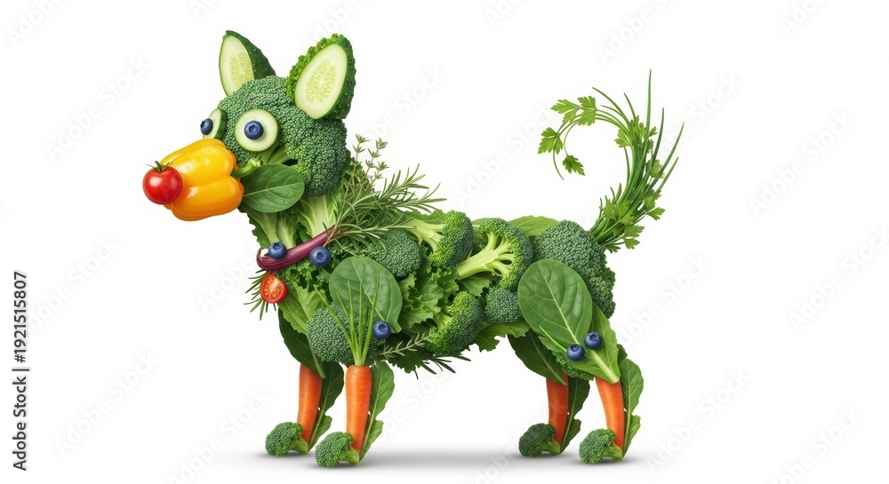 Obraz premium Vegetable dog: Healthy food art, creative nutrition concept