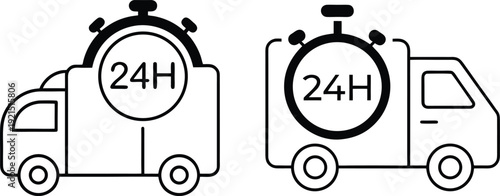 24H Express Delivery Truck Line Icon