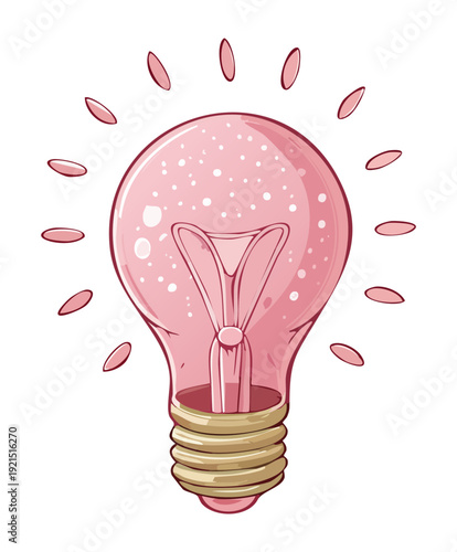 Illustration of a pink light bulb with a glowing golden base and soft light rays for representing feminine intuition and bright thoughts