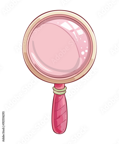 Illustration of a pink magnifying glass with a floral pattern handle for searching romantic details and aesthetic information in web design