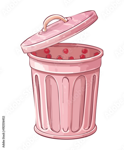 Illustration of a pink waste container with a simple ribbed texture for clean and organized feminine home management system icons