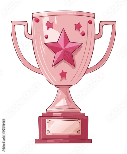 Illustration of a pink trophy cup with star decorations for rewarding feminine achievements and celebrating victories in contests or games