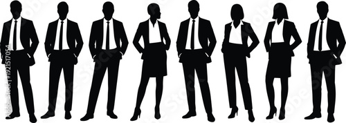 business team silhouettes of seven professionals standing confidently representing corporate culture and teamwork