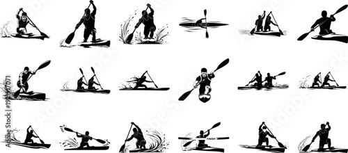 Professional Canoe Sprint Athlete Silhouette Collection