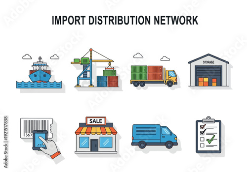 Global Import and Distribution Network Logistics and Supply Chain Icons