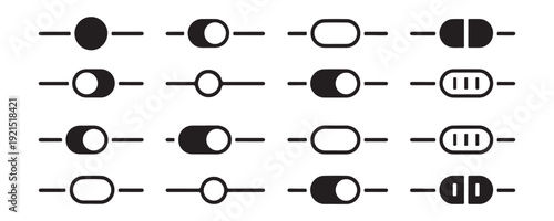 Collection of toggle switches and on off buttons for modern user interface design elements