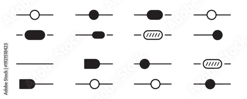 Set of ui slider, switch, and toggle buttons in on and off states for web and mobile applications