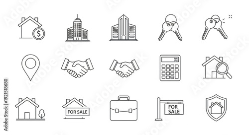 Real Estate Icons Collection Hand Drawn Style.