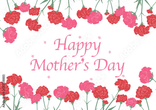 カーネーションをあしらった母の日フレーム（Happy Mother's Day）ベクターイラスト