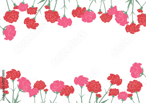 カーネーションの花フレーム ベクターイラスト（春・母の日素材）