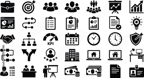 Business Management And Office Workflow Icons Set For Corporate Use