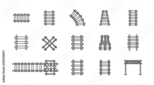 Railway Track Elements Collection On White Background.
