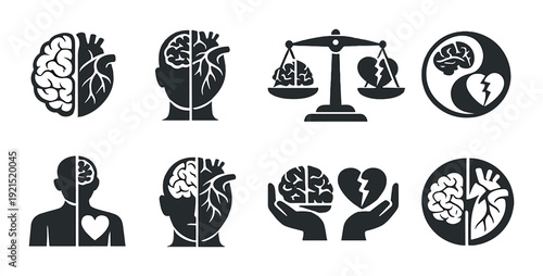 Brain and heart icons depicting mental and emotional concepts