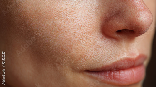 Timelapse of girl's transformation to old woman concept. Close-up of a woman's face highlighting skin textures and features.